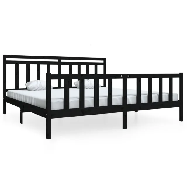 Cadre de lit sans matelas noir bois massif 200x200 cm