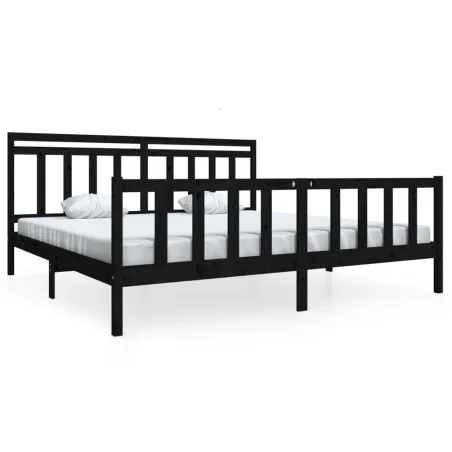 Cadre de lit sans matelas noir bois massif 200x200 cm