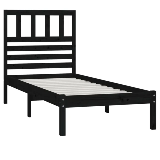 Cadre de lit sans matelas noir 75x190 cm bois de pin massif