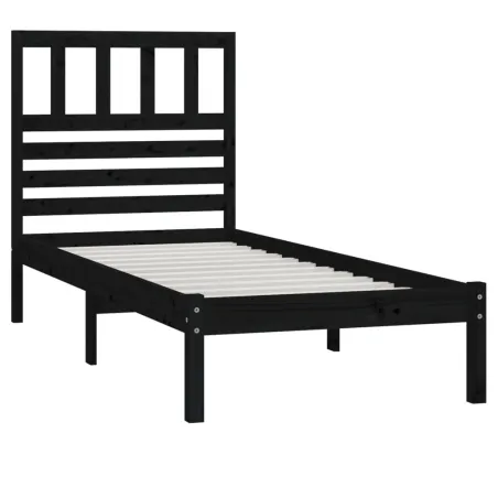 Cadre de lit sans matelas noir 75x190 cm bois de pin massif