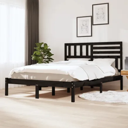 Cadre de lit sans matelas noir bois de pin massif 140x190 cm