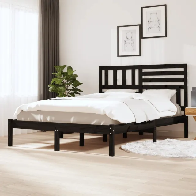 Cadre de lit sans matelas noir bois de pin massif 140x190 cm