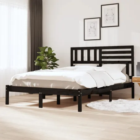 Cadre de lit sans matelas noir bois de pin massif 140x190 cm