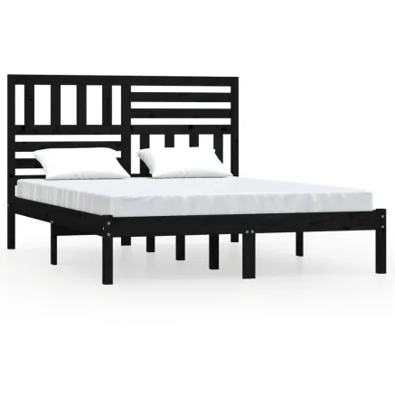 Cadre de lit sans matelas noir bois de pin massif 140x190 cm 2