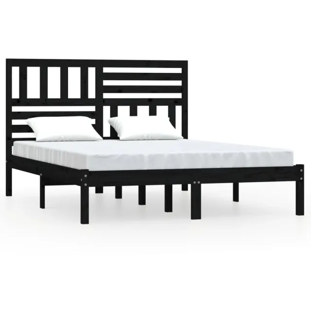 Cadre de lit sans matelas noir bois de pin massif 140x190 cm