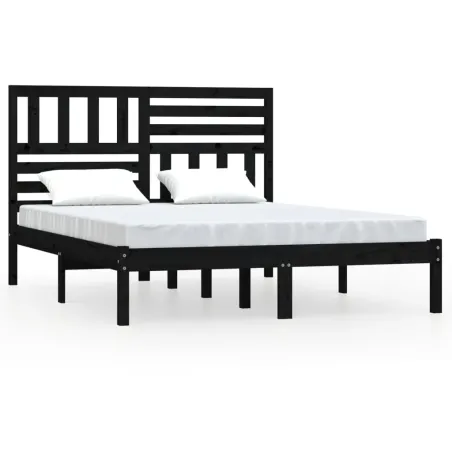 Cadre de lit sans matelas noir bois de pin massif 140x190 cm
