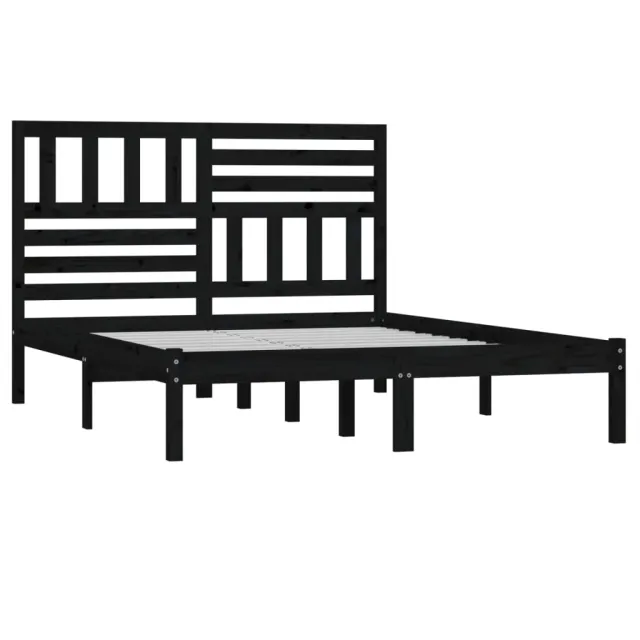 Cadre de lit sans matelas noir bois de pin massif 140x190 cm