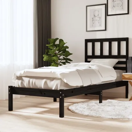 Cadre de lit sans matelas noir bois massif de pin 100x200 cm