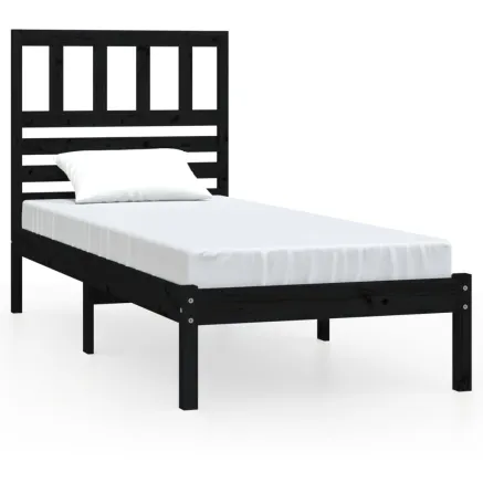 Cadre de lit sans matelas noir bois massif de pin 100x200 cm 2