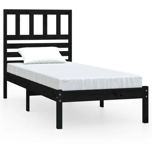 Cadre de lit sans matelas noir bois massif de pin 100x200 cm