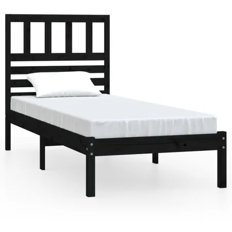 Cadre de lit sans matelas noir bois massif de pin 100x200 cm
