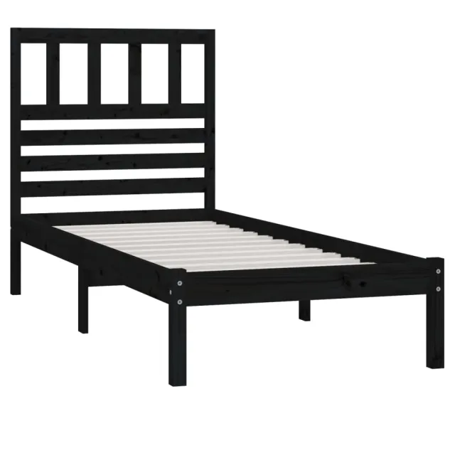 Cadre de lit sans matelas noir bois massif de pin 100x200 cm