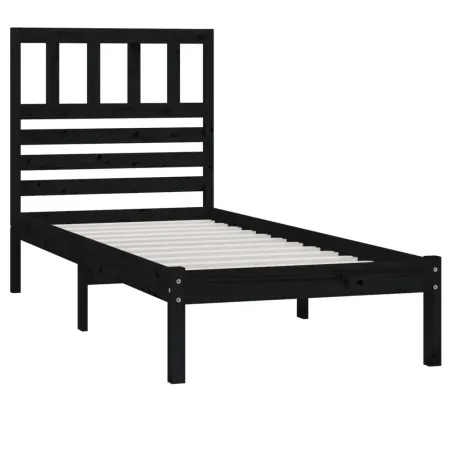 Cadre de lit sans matelas noir bois massif de pin 100x200 cm