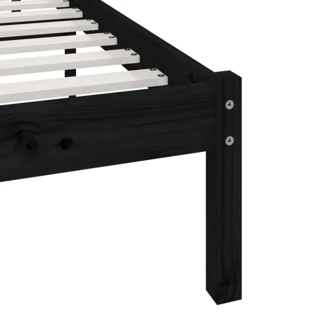 Cadre de lit sans matelas noir bois massif de pin 100x200 cm