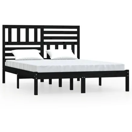 Cadre de lit sans matelas noir 150x200 cm bois de pin massif 2