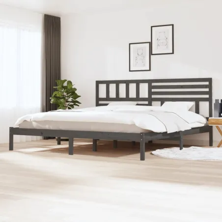Cadre de lit sans matelas bois massif de pin gris 200x200 cm