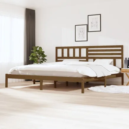 Cadre de lit sans matelas marron miel bois pin massif 200x200cm