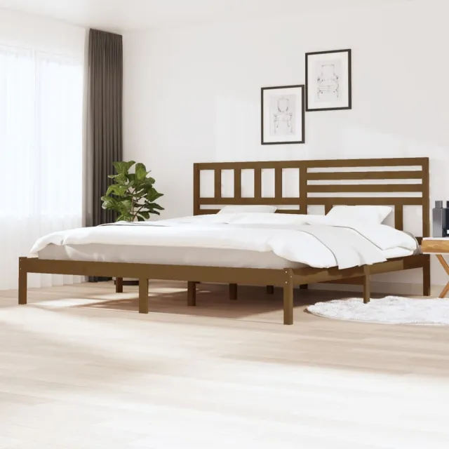 Cadre de lit sans matelas marron miel bois pin massif 200x200cm
