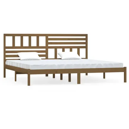 Cadre de lit sans matelas marron miel bois pin massif 200x200cm 2