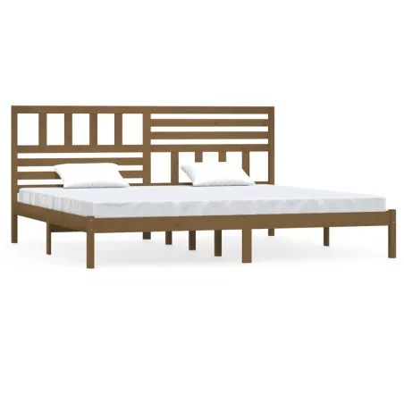 Cadre de lit sans matelas marron miel bois pin massif 200x200cm