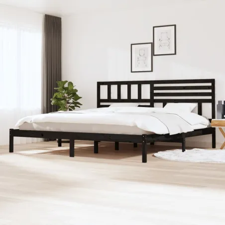 Cadre de lit sans matelas noir bois massif de pin 200x200 cm