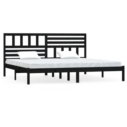 Cadre de lit sans matelas noir bois massif de pin 200x200 cm 2