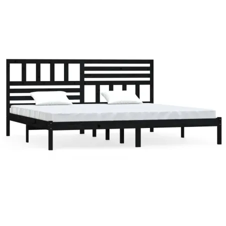 Cadre de lit sans matelas noir bois massif de pin 200x200 cm