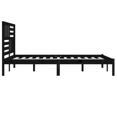 Cadre de lit sans matelas noir bois massif de pin 200x200 cm