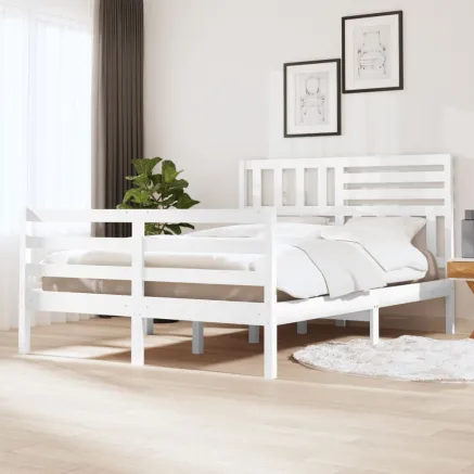 Cadre de lit sans matelas blanc bois massif 140x190 cm