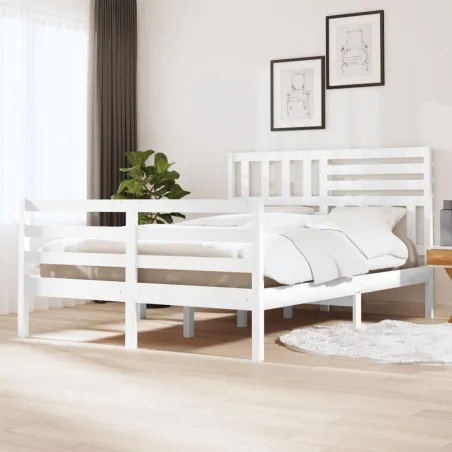 Cadre de lit sans matelas blanc bois massif 140x190 cm