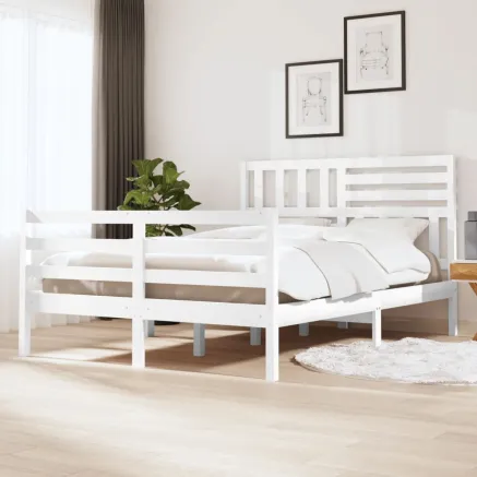 Cadre de lit sans matelas blanc bois massif 120x200 cm