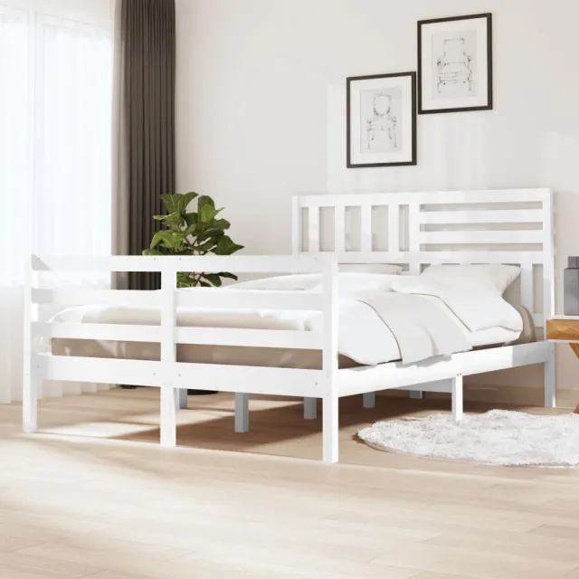 Cadre de lit sans matelas blanc bois massif 120x200 cm