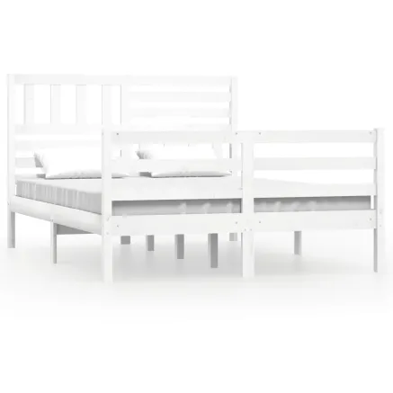 Cadre de lit sans matelas blanc bois massif 160x200 cm 2