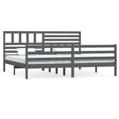 Cadre de lit sans matelas bois massif gris 200x200 cm