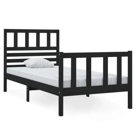 Cadre de lit sans matelas noir bois massif 2