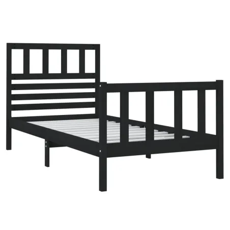 Cadre de lit sans matelas noir bois massif