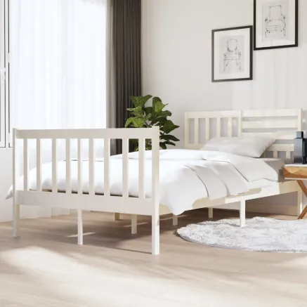 Cadre de lit sans matelas blanc bois massif