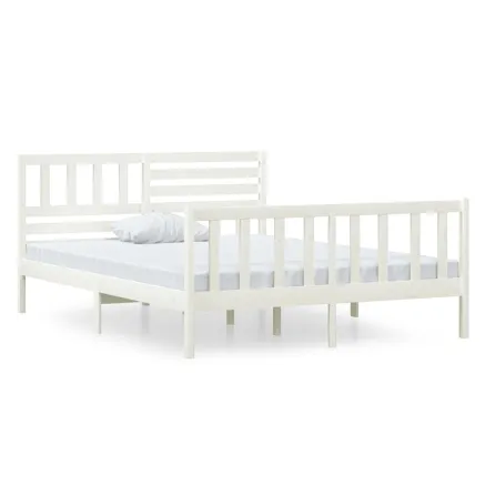 Cadre de lit sans matelas blanc bois massif 2