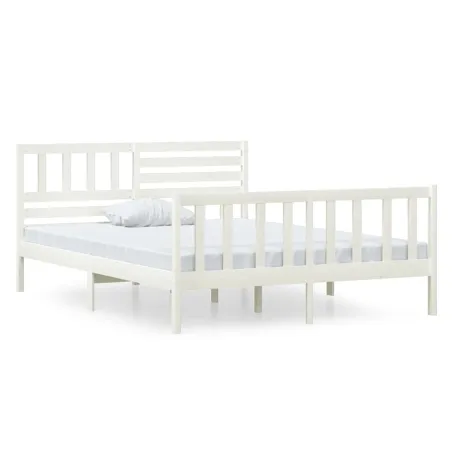 Cadre de lit sans matelas blanc bois massif