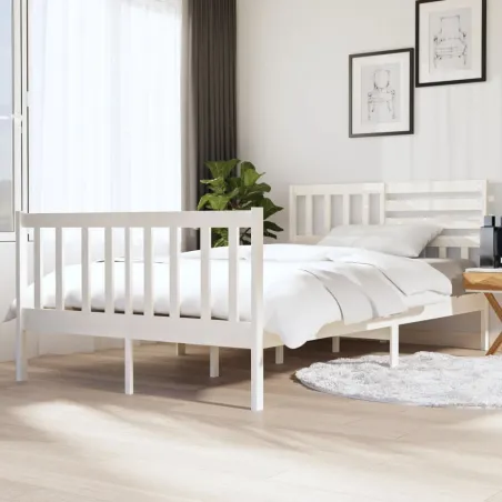Cadre de lit sans matelas blanc bois massif 140x190 cm