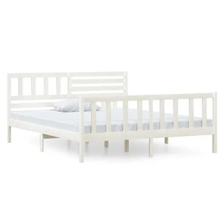 Cadre de lit sans matelas blanc bois massif 140x190 cm 2