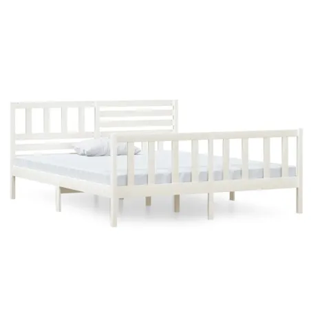 Cadre de lit sans matelas blanc bois massif 140x190 cm
