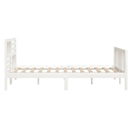 Cadre de lit sans matelas blanc bois massif 140x190 cm