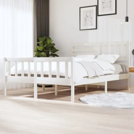 Cadre de lit sans matelas blanc bois massif 140x200 cm