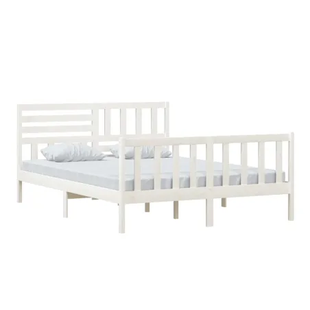 Cadre de lit sans matelas blanc bois de pin massif