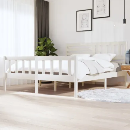 Cadre de lit sans matelas blanc bois massif