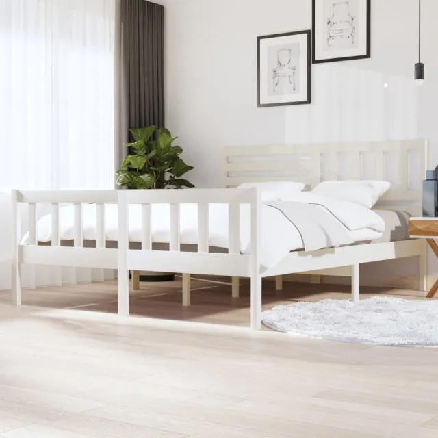 Cadre de lit sans matelas blanc bois massif