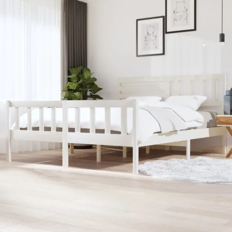 Cadre de lit sans matelas blanc bois massif