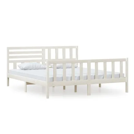 Cadre de lit sans matelas blanc bois massif 2