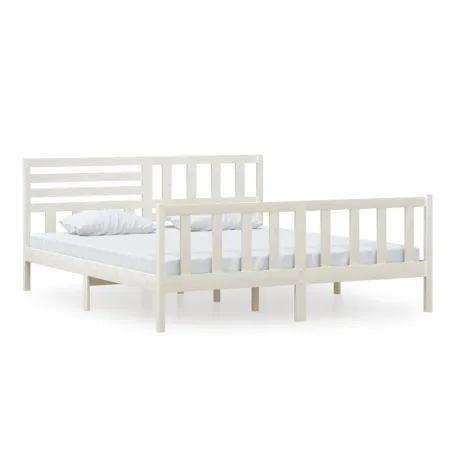 Cadre de lit sans matelas blanc bois massif